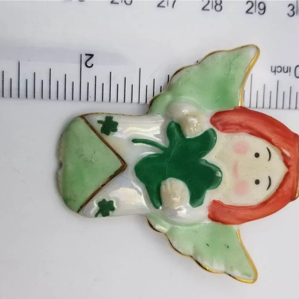 Irish angel four leaf clover brooch‎ good luck
